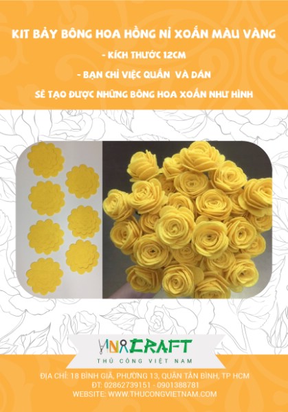Kit hoa hồng vải nỉ màu vàng